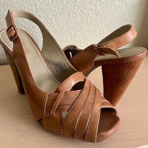 Kenneth Cole Reaction Brown Leather Sling Back Sandals, Size 9